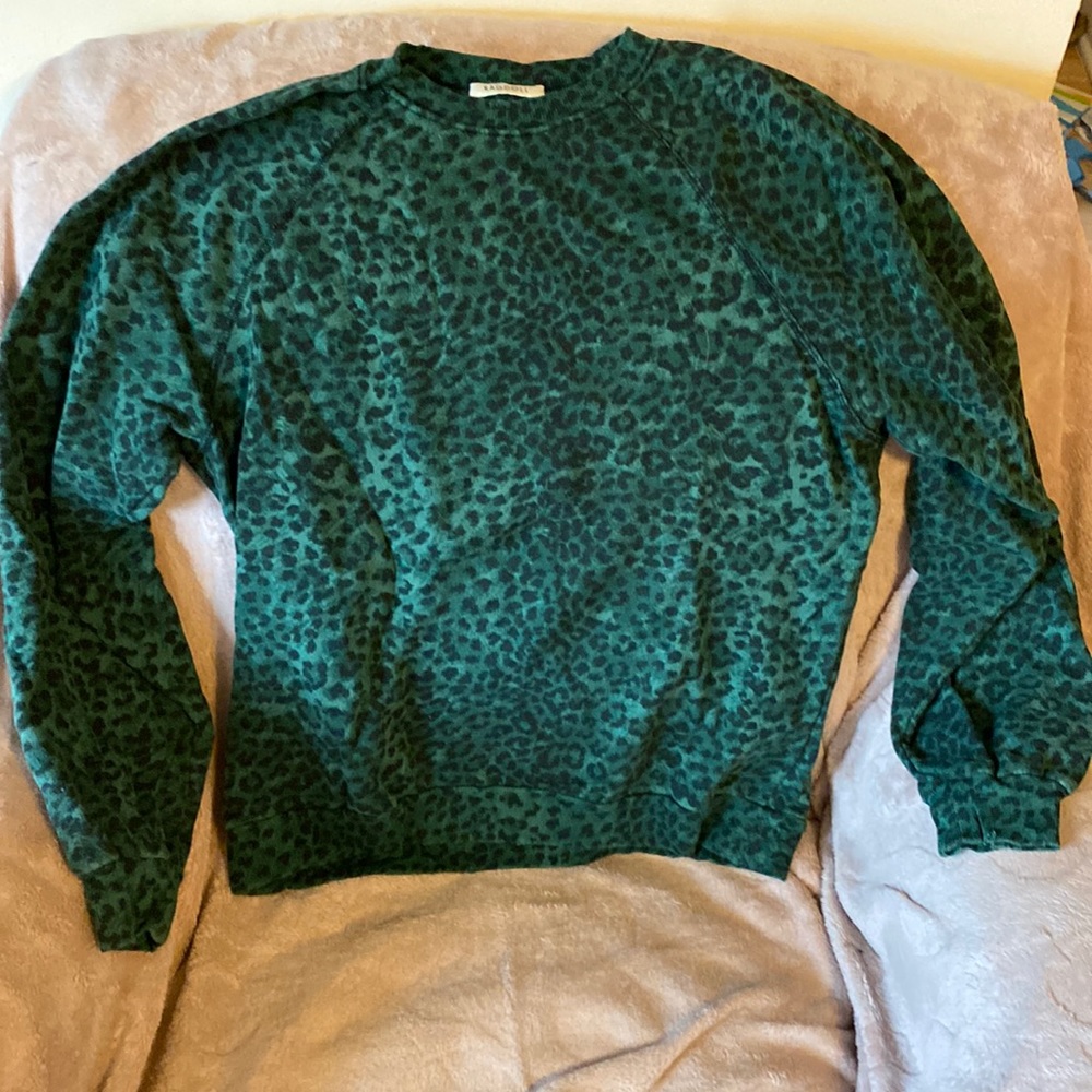 Forest green base with black cheetah print sweater, cotton